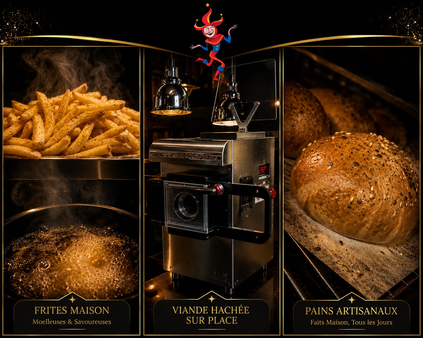 Frites maison, viande hachée et pains artisanaux Le Burger Fou